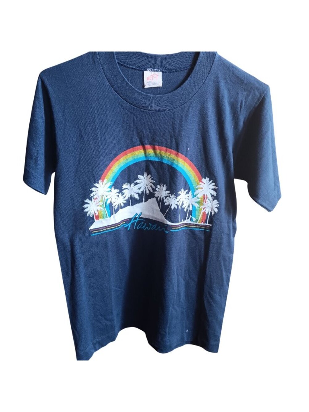 Small Vintage T-shirt Single Stitch Hawaii Rainbow Palm HEF-T USA 1980s Sufer